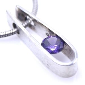 Sterling Silver Purple Glass Modernistic Necklace